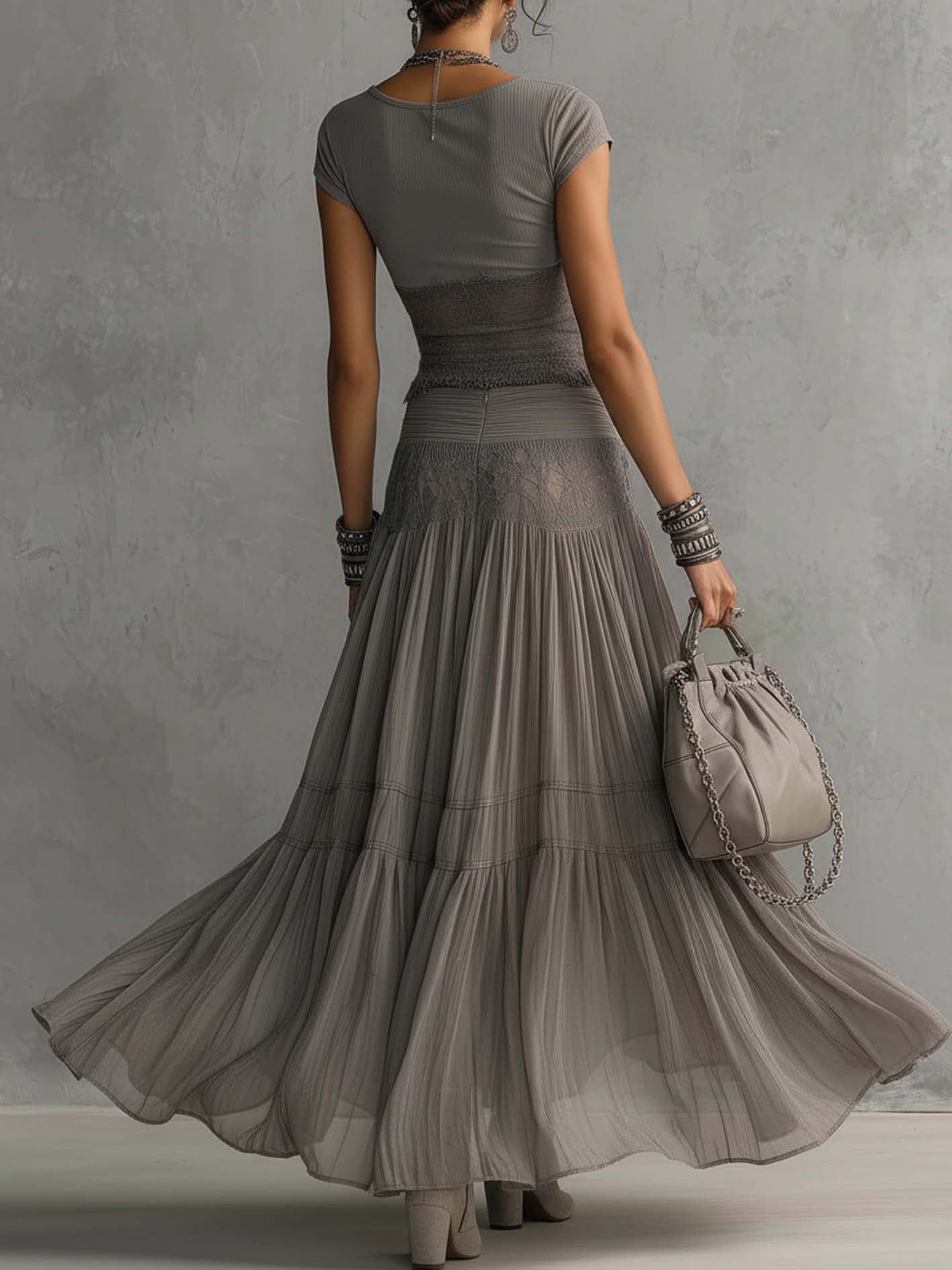 Casual Bohemian Short-sleeve T-shirt And Skirt Two-piece Set