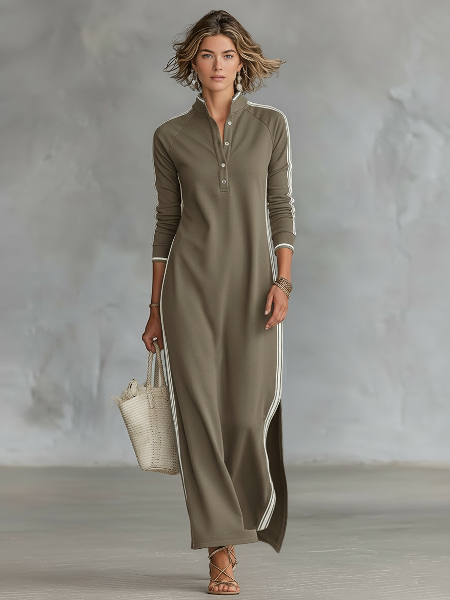 White-Trim Sweatshirt Maxi Dress