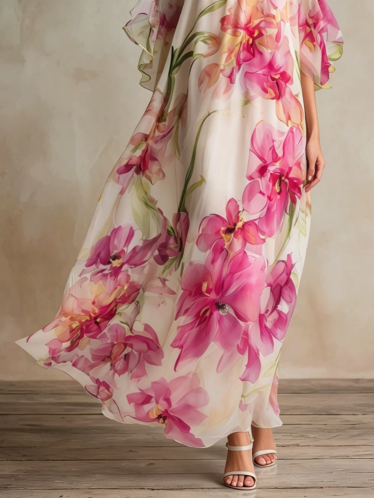 Floral Print Halter Neck Off-shoulder Flowing Maxi Dress